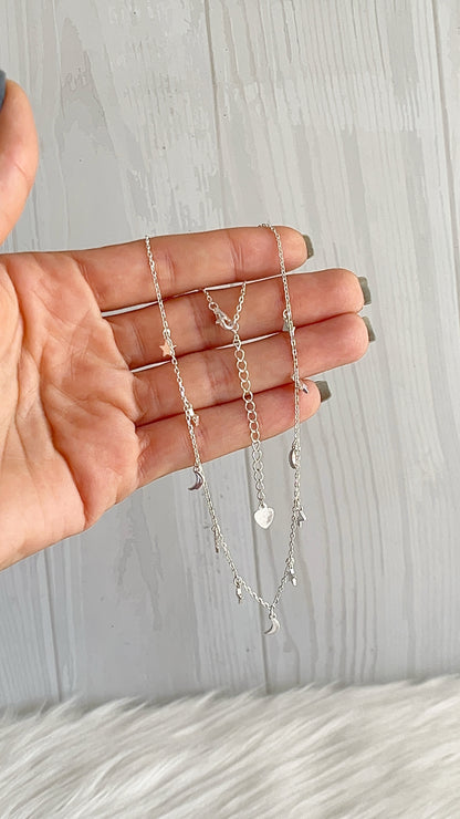 Choker Estrellas, Luna, Rayos 40cm Ajustable - Plata 925