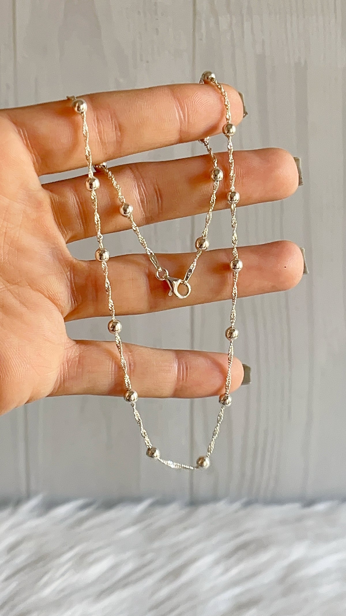 Cadena Singapur con Bolita Lisa 4mm - 40cm - Plata 925