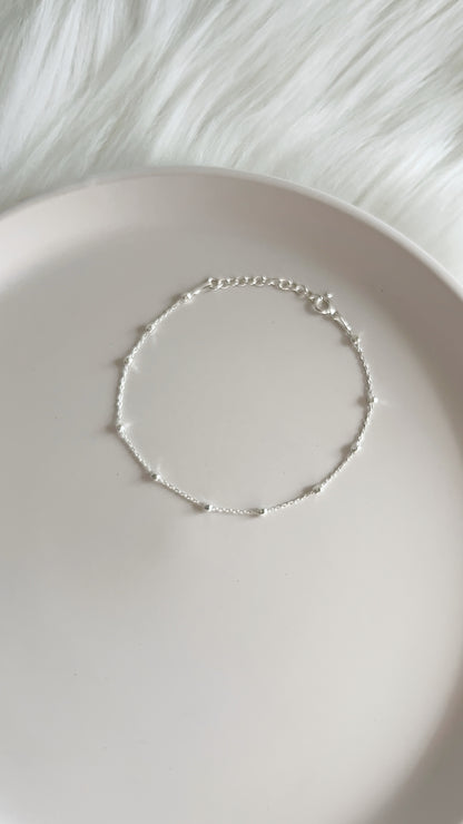 Pulsera Tejido Forzatina con Bolitas Diamantadas 2.5mm 1x1 15mm - 20cm - Plata 925
