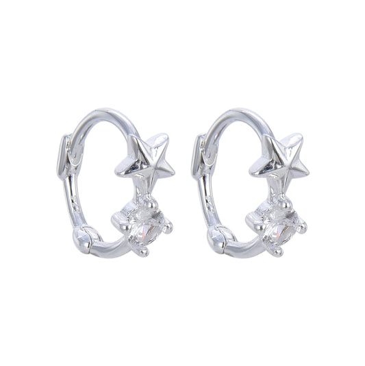 Argollas estrellas y cristal 1cm plata 925
