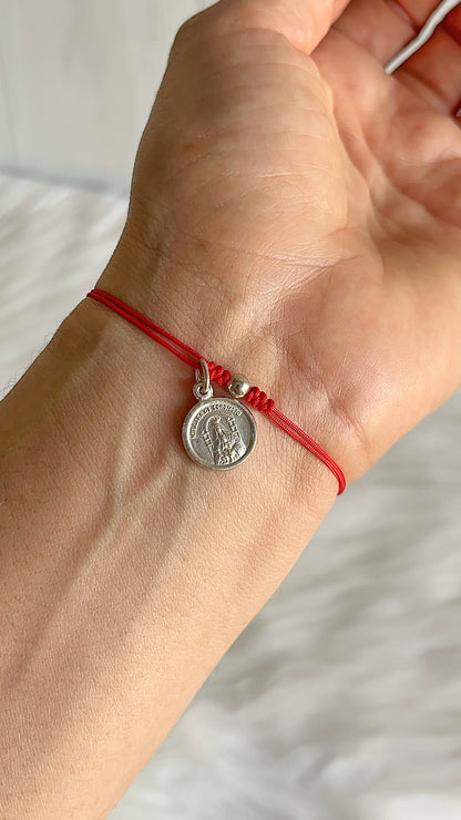 Pulseras Hilo Ajustables con Nuestra Señora de Coromoto 1,2cm Plata 925