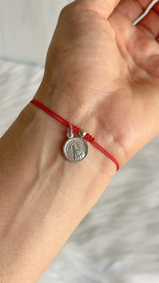 Pulseras Hilo Ajustables con Nuestra Señora de Coromoto 1,2cm Plata 925
