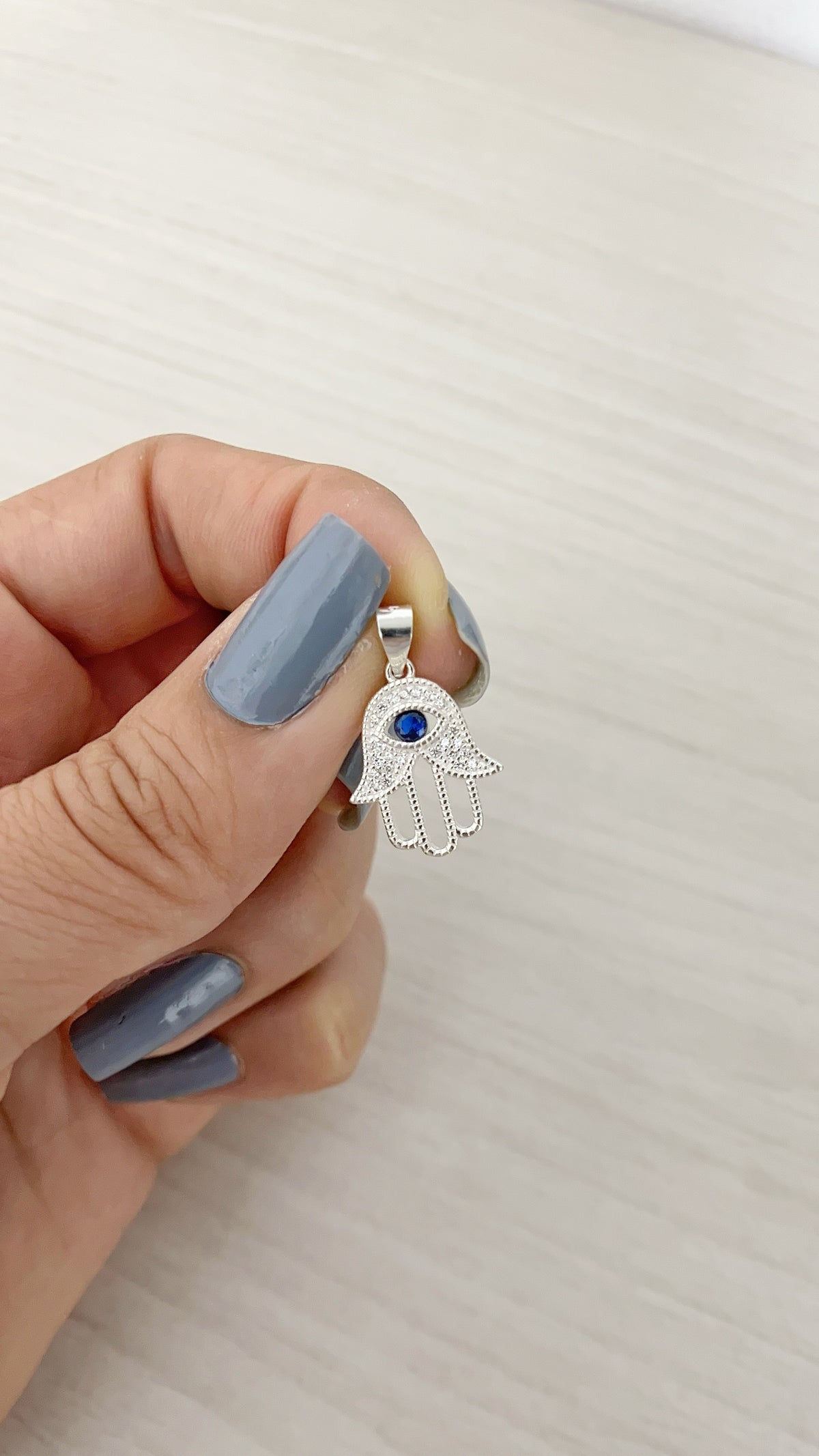 Dije Mano Fatima Cristal Azul 1,7cm - Plata 925