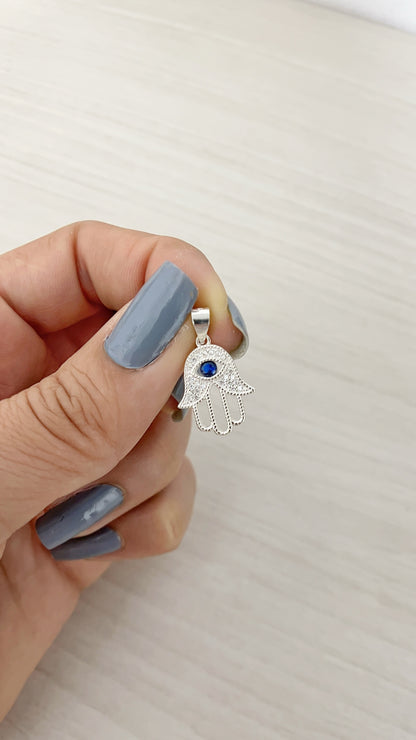 Dije Mano Fatima Cristal Azul 1,7cm - Plata 925