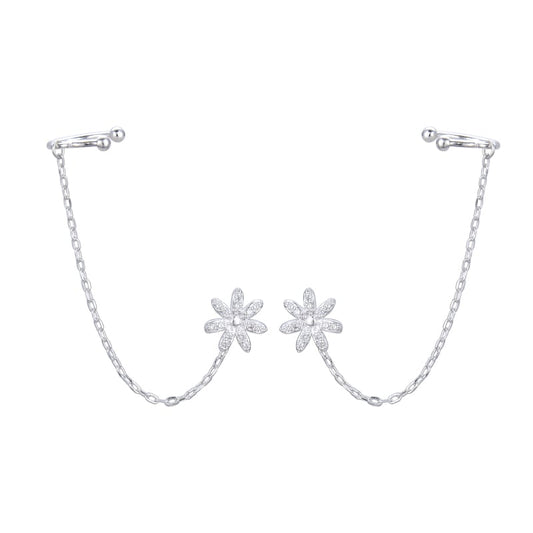 Zarcillos Flores con Aro Ajustable Plata 925