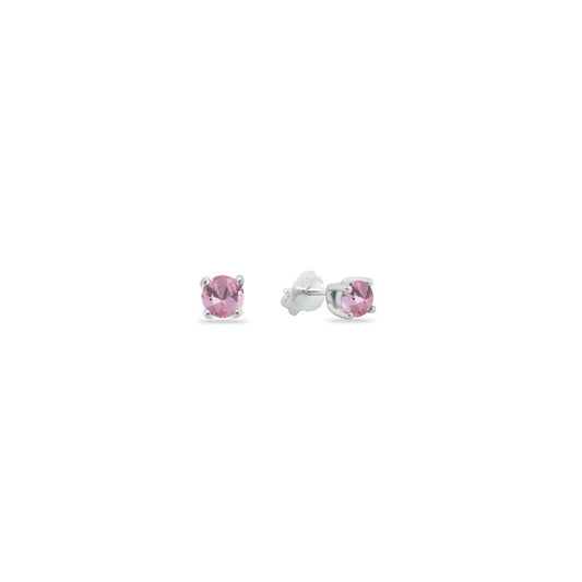 Zarcillos Cristal Rosado 2mm - Plata 925