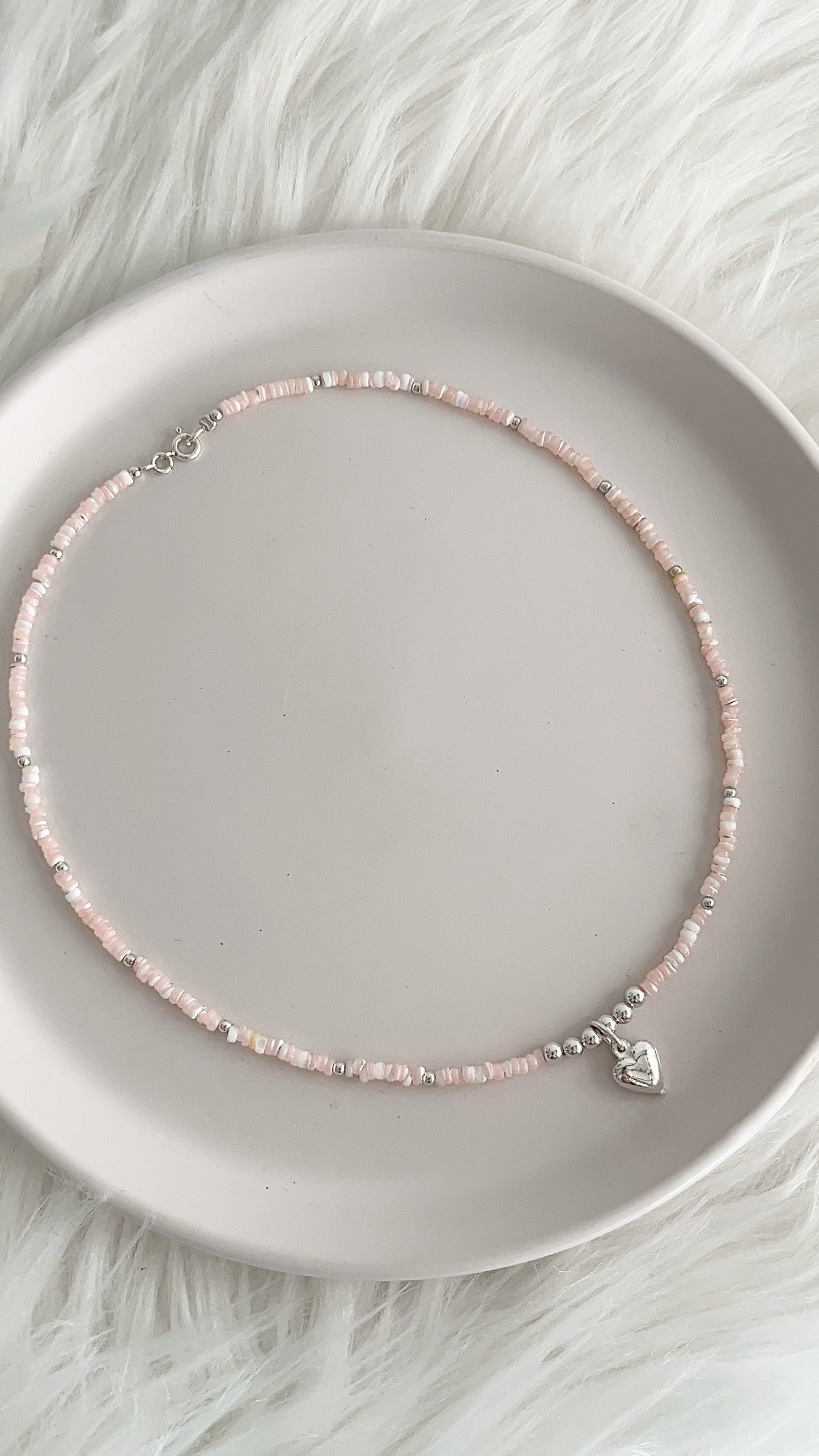 Gargantilla Piedra Pucca Dije Corazón + Balines 2.5mm - 42cm - Plata 925