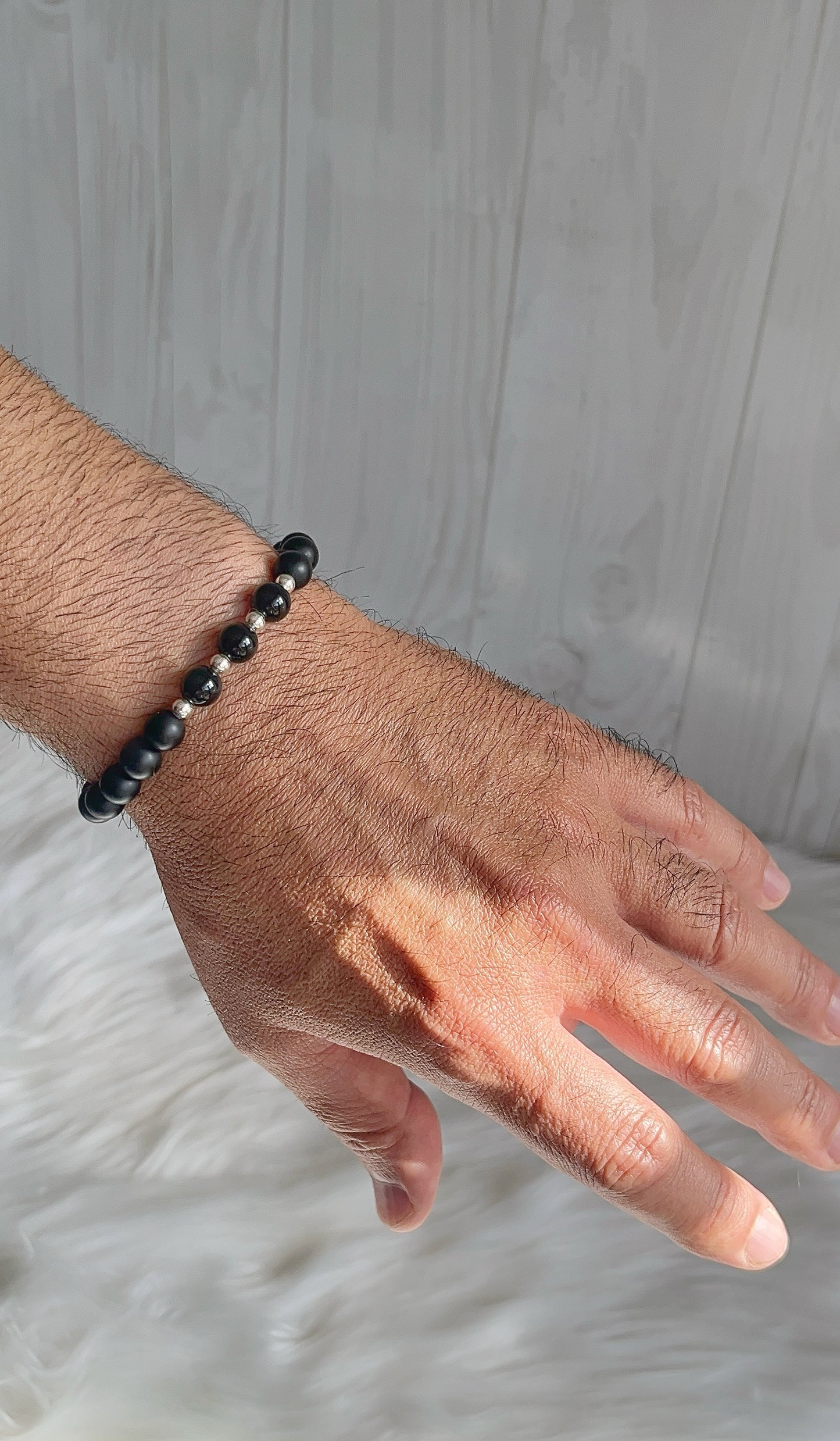 Pulsera Caballero - Piedra Onix con Balines Plata 925 Ajutable