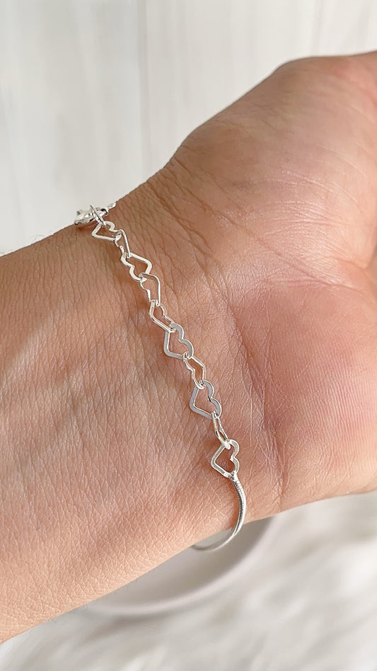 Pulsera Corazones 20cm Ajustable - Plata 925