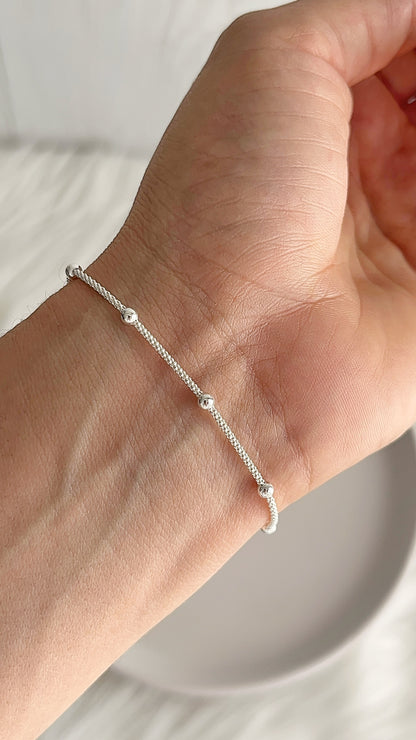Pulsera Tejido Coreano Bolita Lisa 3mm 19cm - Plata 925