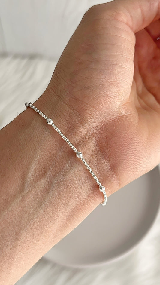 Pulsera Tejido Coreano Bolita Lisa 3mm 19cm - Plata 925