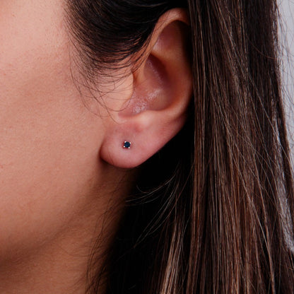 Zarcillos Cristal Azul 2mm - Plata 925