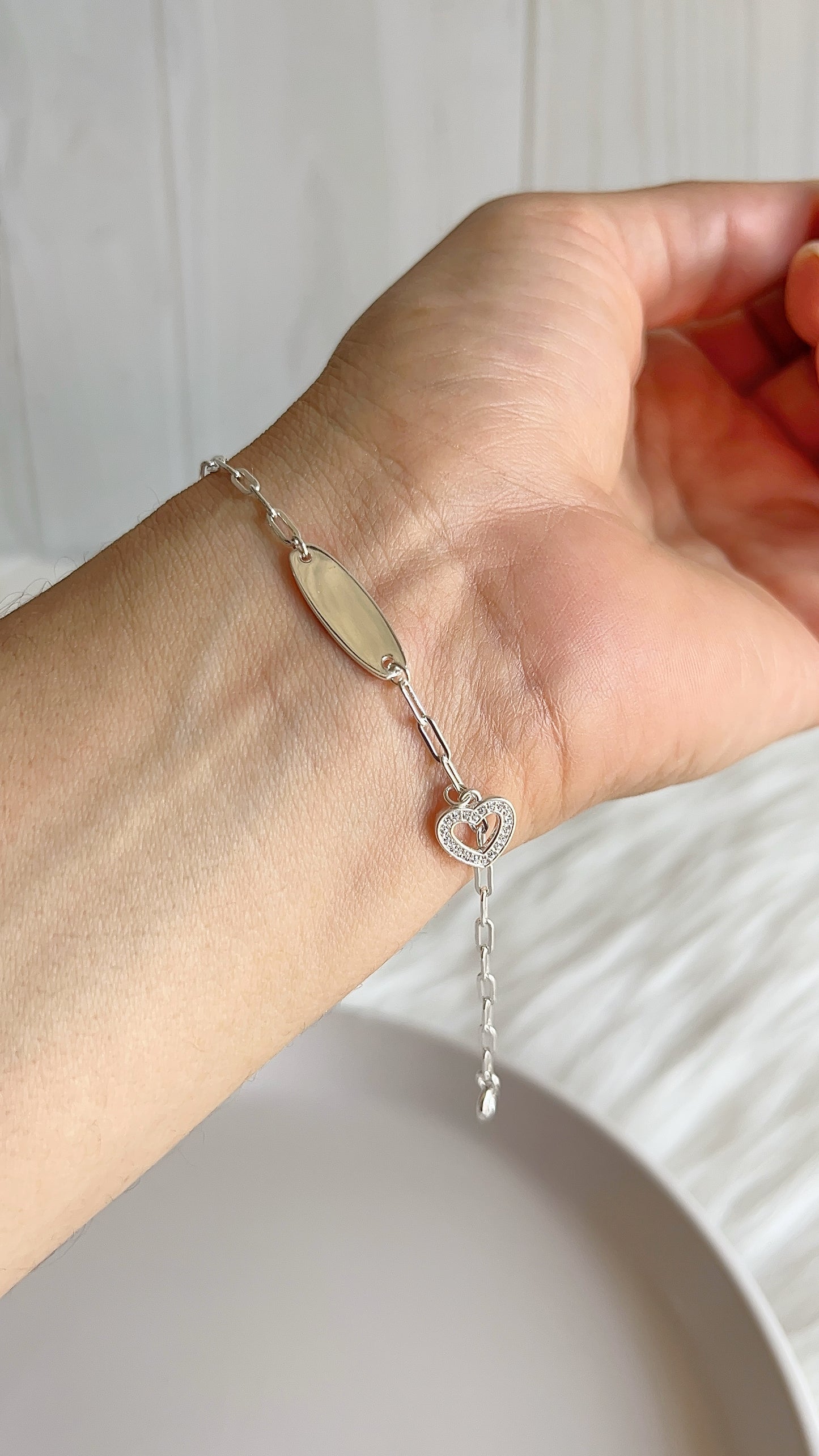Esclava Tejido Paper Clip Dije Corazón 16cm Ajustable - Plata 925