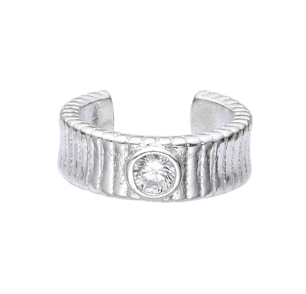 Ear Cuff Rayado con Cristal Plata 925