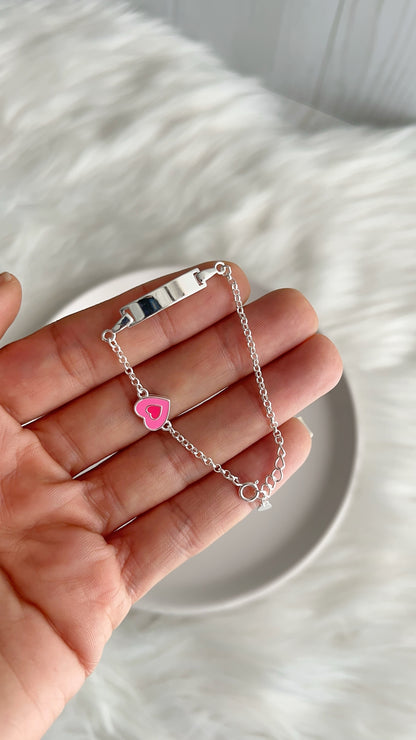 Esclava Corazón Rosado 15cm Ajustable - Plata 925