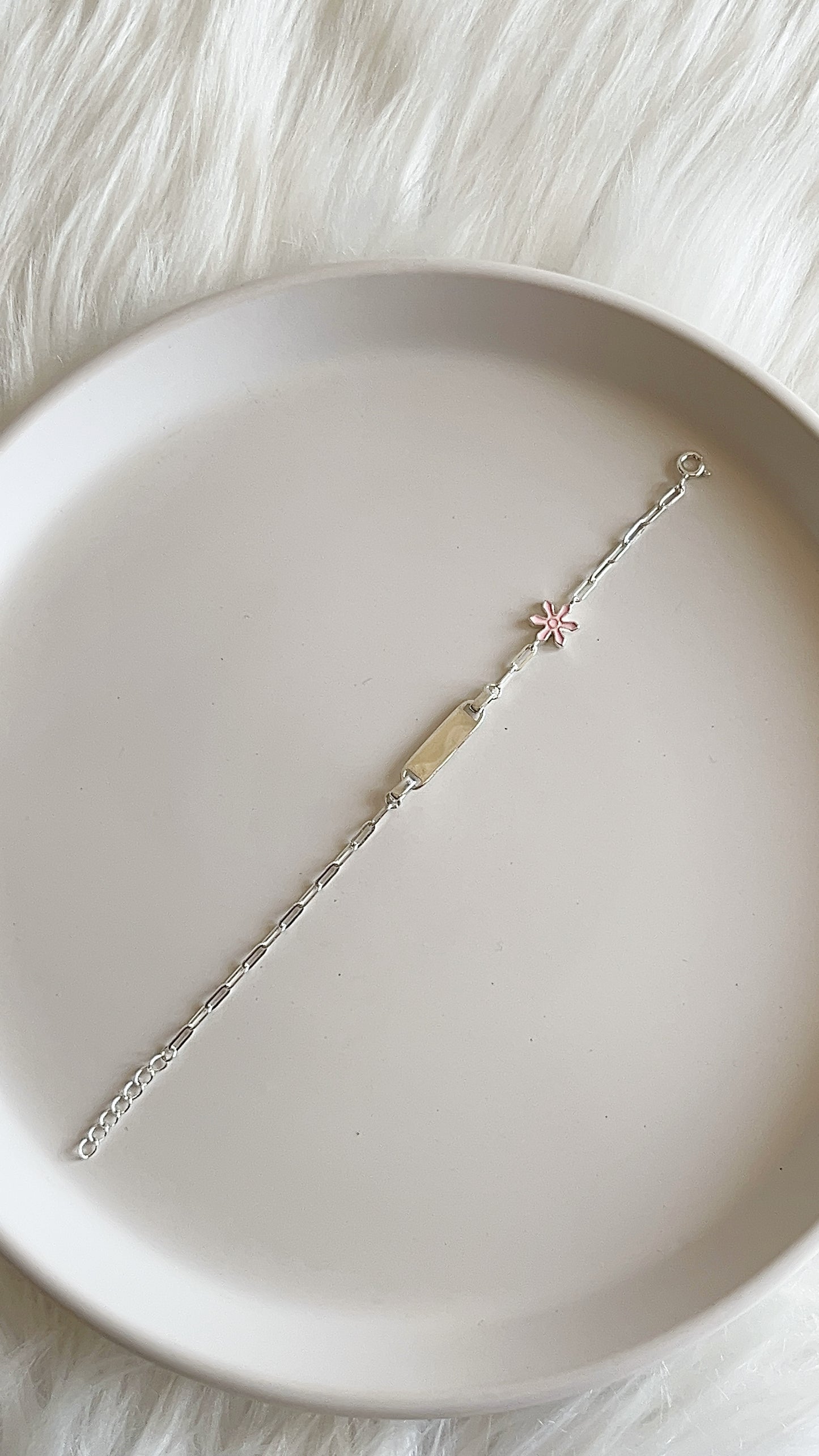 Esclava Flor Rosada 16cm Ajustable - Plata 925