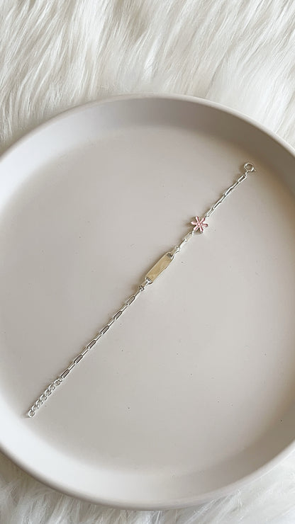 Esclava Flor Rosada 16cm Ajustable - Plata 925