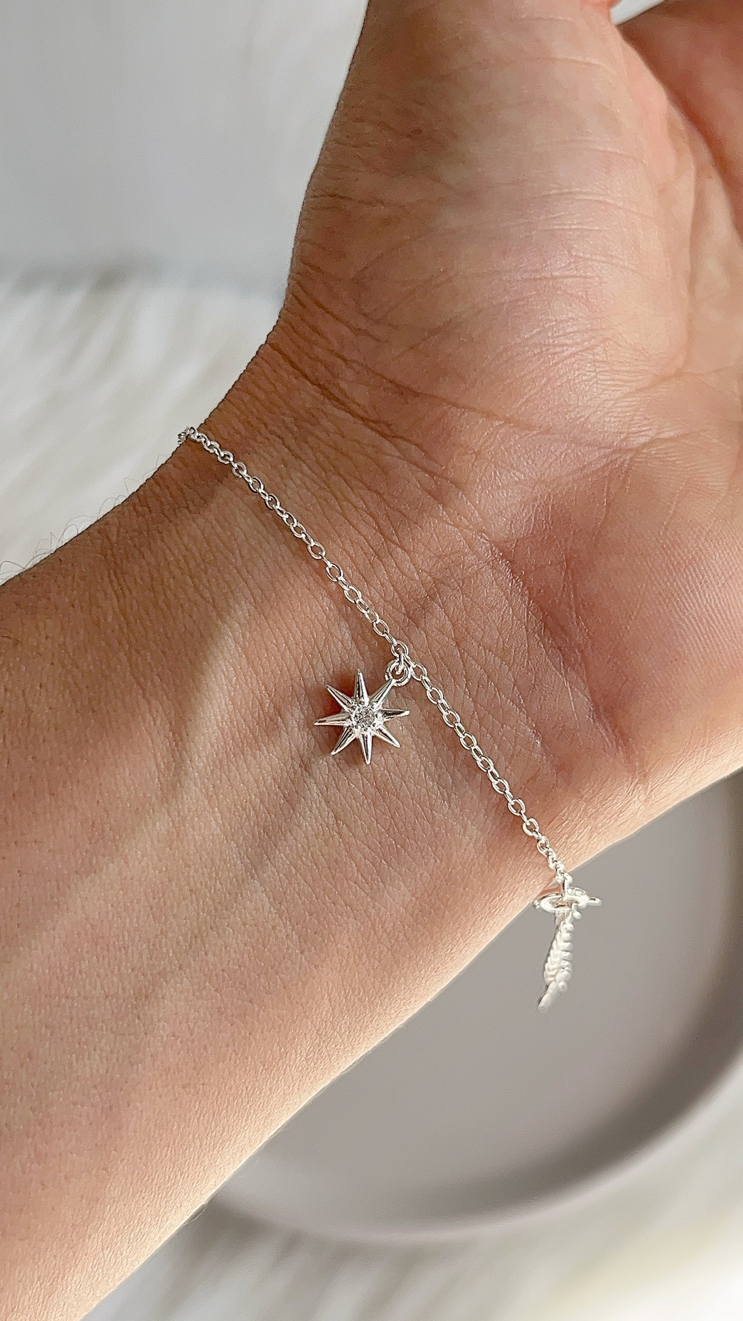 Pulsera Dijes Estrella 8 Puntas 20cm Ajustable - Plata 925