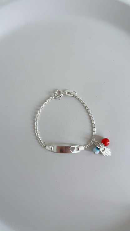 Esclava Corazon con Dijes Pionia, Ojo y Mano - Plata 925