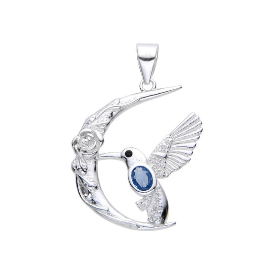 Dije Luna con Colibrí 2,1cm Plata 925