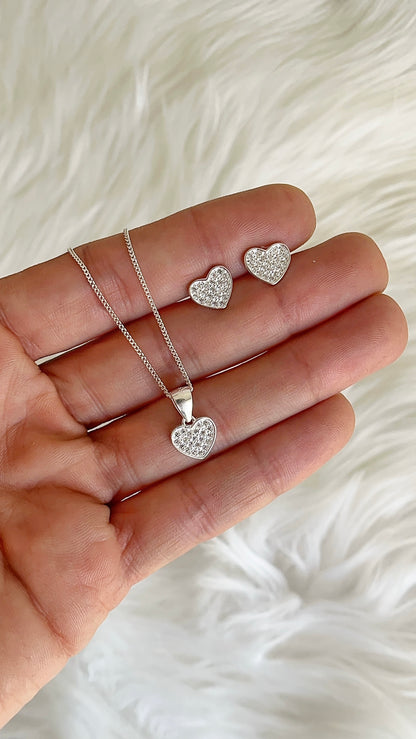 Juego Cadena y Zarcillos Corazón - Plata 925