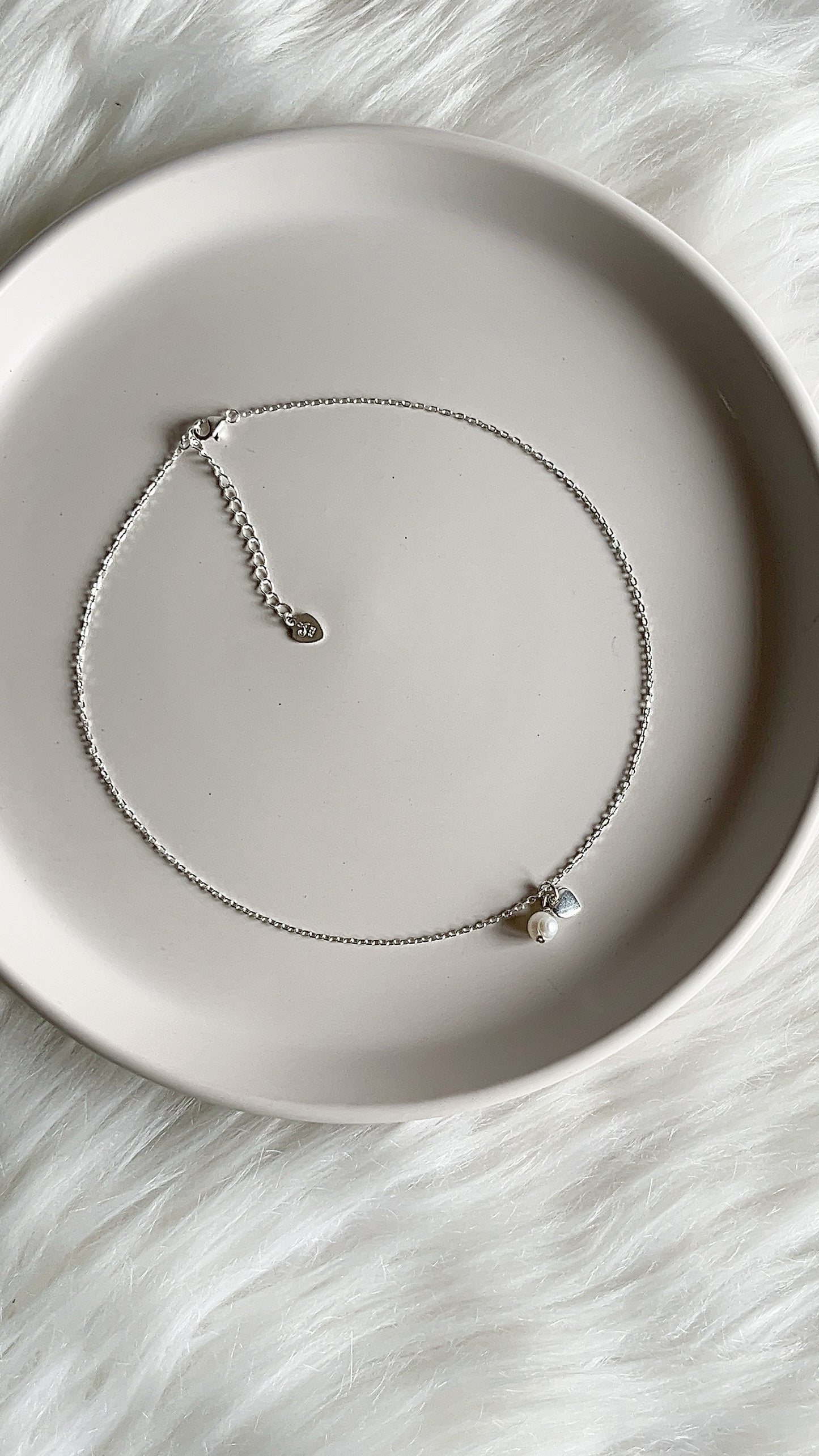 Gargantilla Corazón y Perla 45cm ajustable - Plata 925