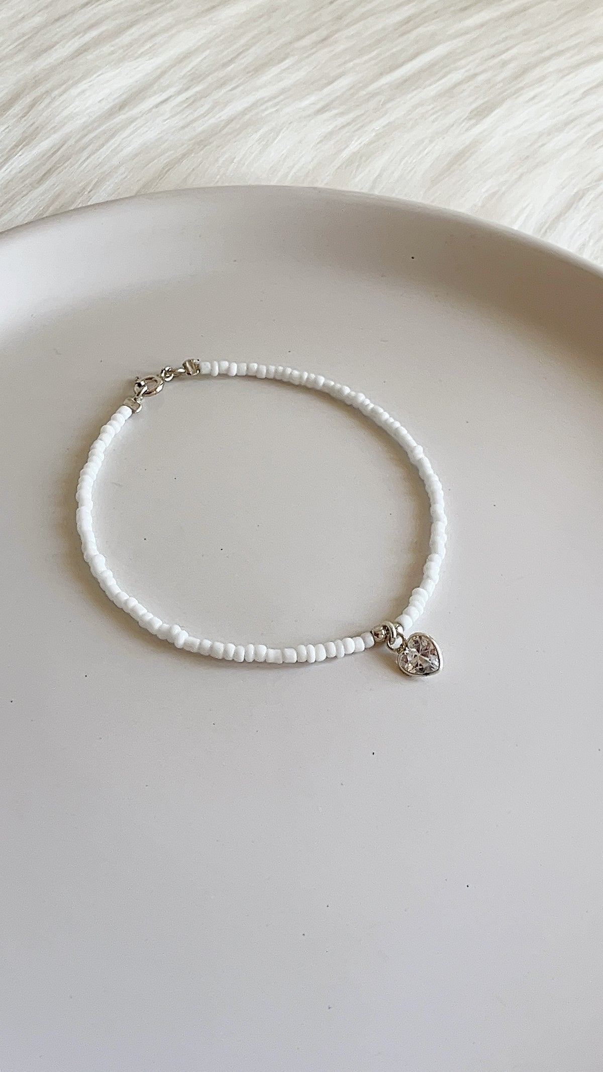 Pulsera Mostacilla con Dije Corazon 19cm - Plata 925