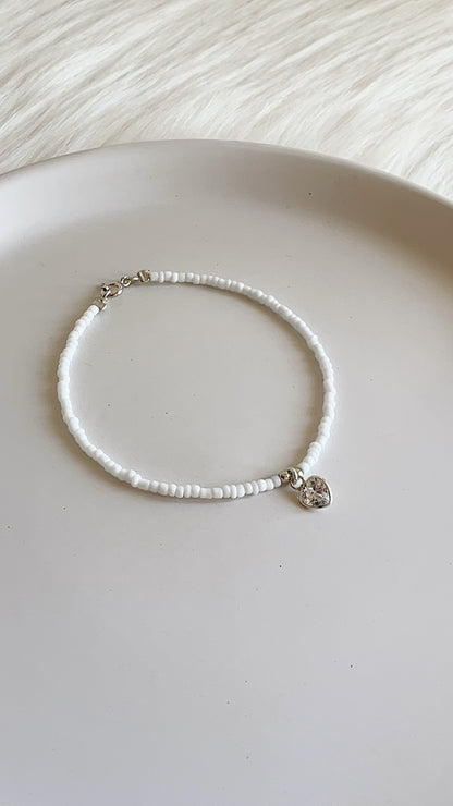 Pulsera Mostacilla con Dije Corazon 19cm - Plata 925