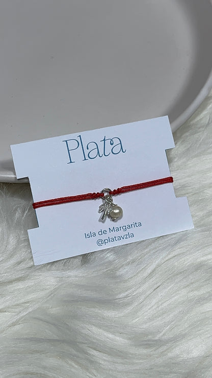 Pulsera Palmera y Perla Cultivada - Ajustable / Plata 925