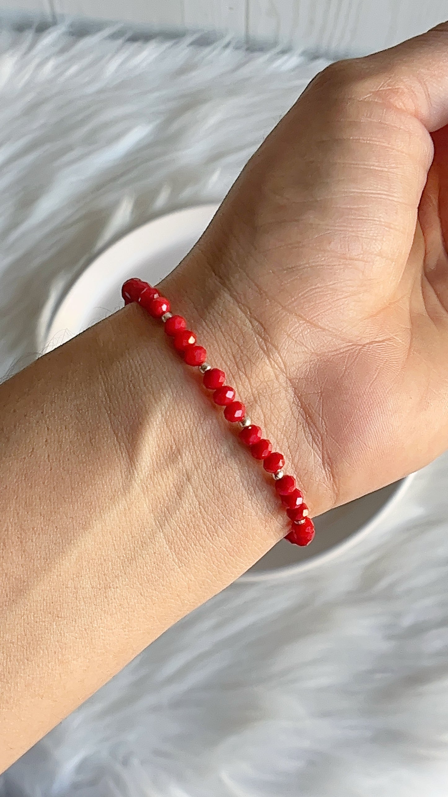 Pulsera Cristales Rojos con Balines 18cm - Plata 925