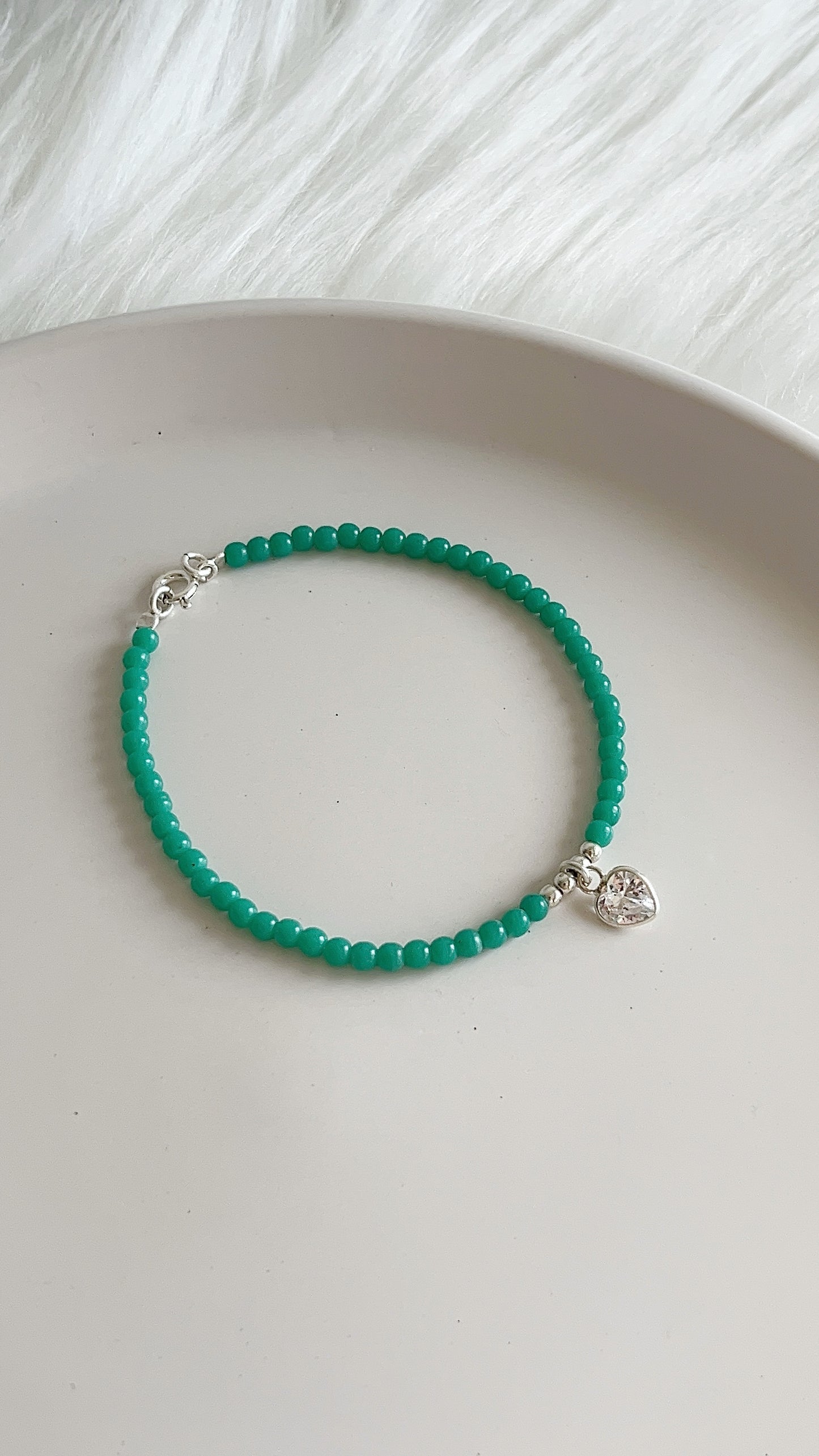 Pulsera Agata, Dije de Corazón y Balines 17,5cm  - Plata 925
