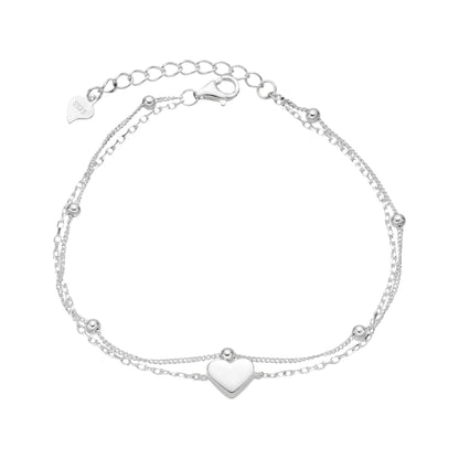 Tobillera Doble / Corazón 25cm Ajustable - Plata 925