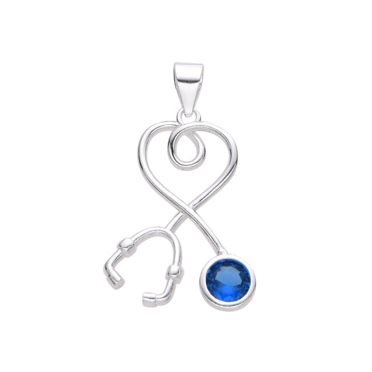 Dije Estetoscopio Forma Corazón con Piedra Azul 2,1cm Plata 925