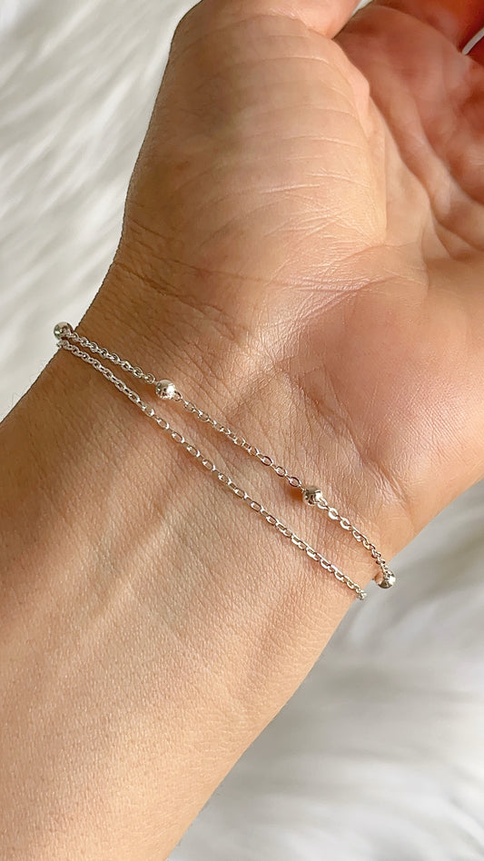Pulsera  Doble 20cm Ajustable - Plata 925