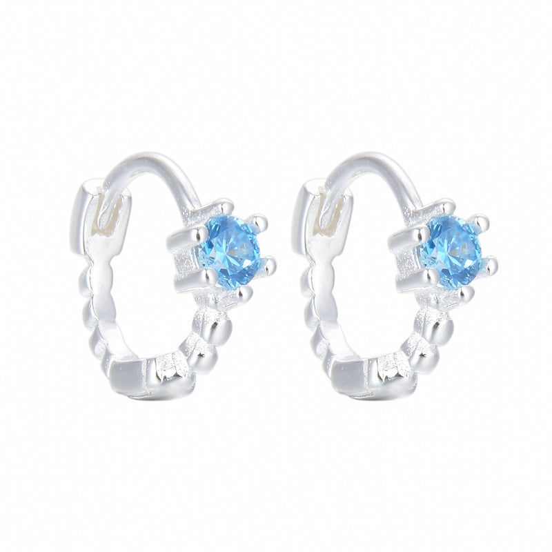 Argollas Cristal Azul 1cm - Plata 925