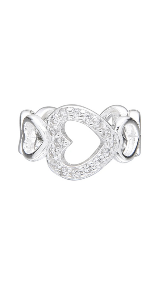 Ear Cuff Corazones Plata 925