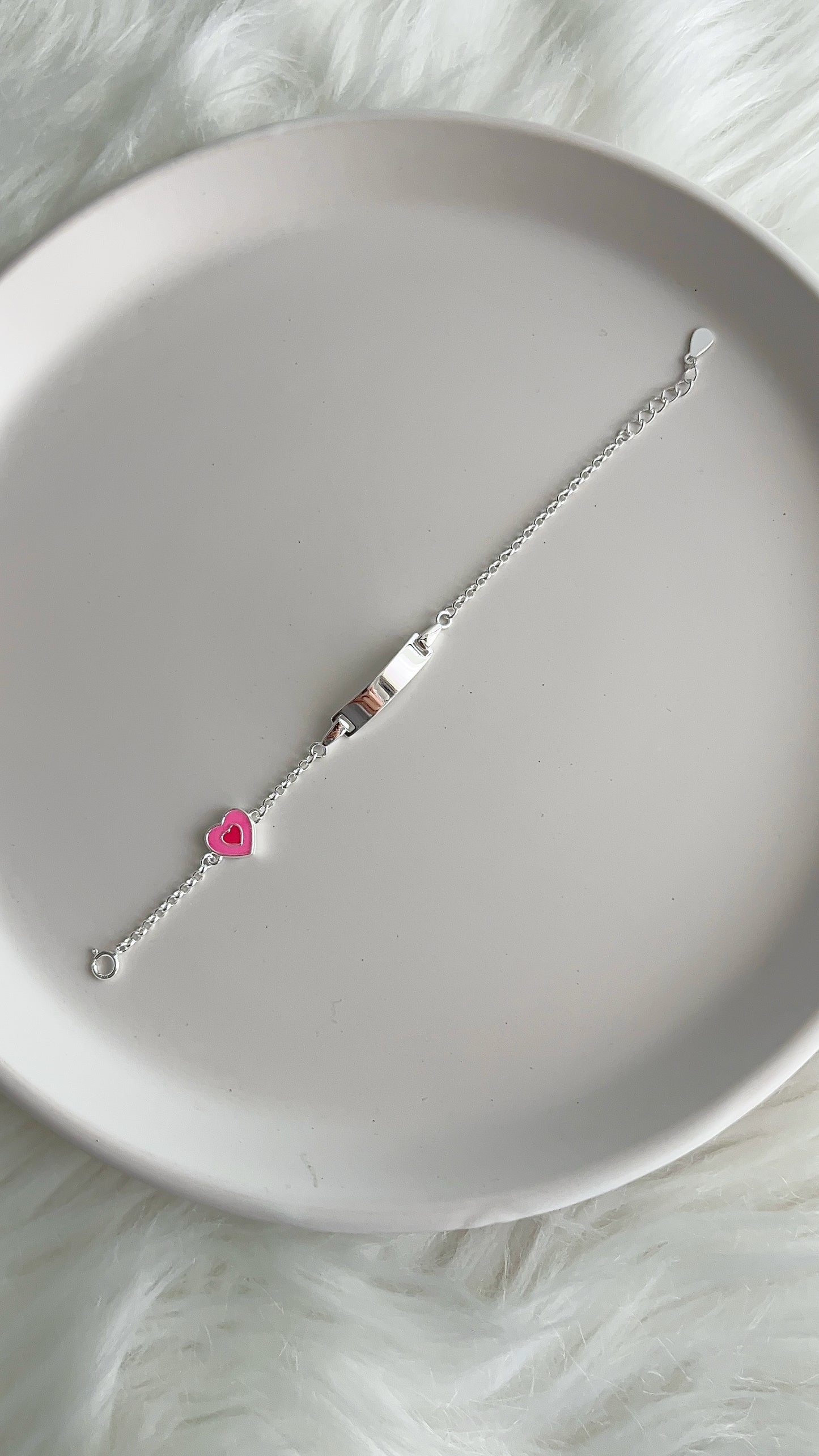 Esclava Corazón Rosado 15cm Ajustable - Plata 925