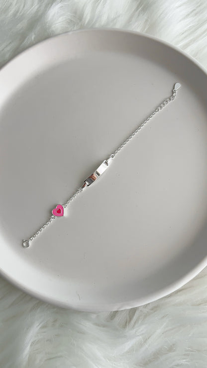 Esclava Corazón Rosado 15cm Ajustable - Plata 925