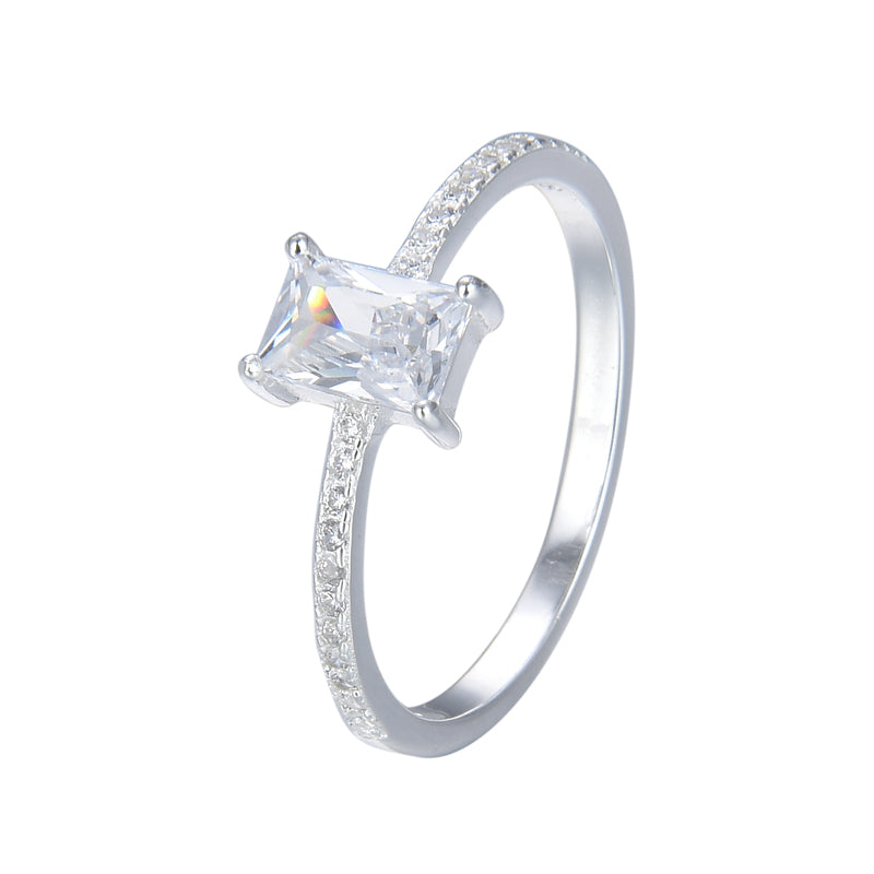Anillo Cristal Rectangular Pequeño Plata 925