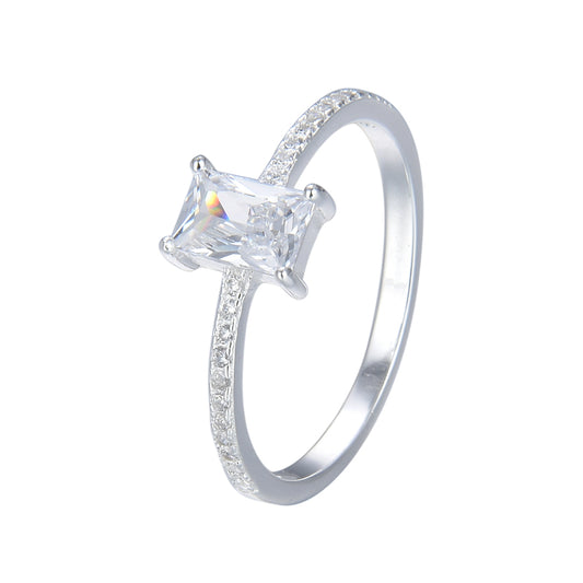 Anillo Cristal Rectangular Pequeño Plata 925