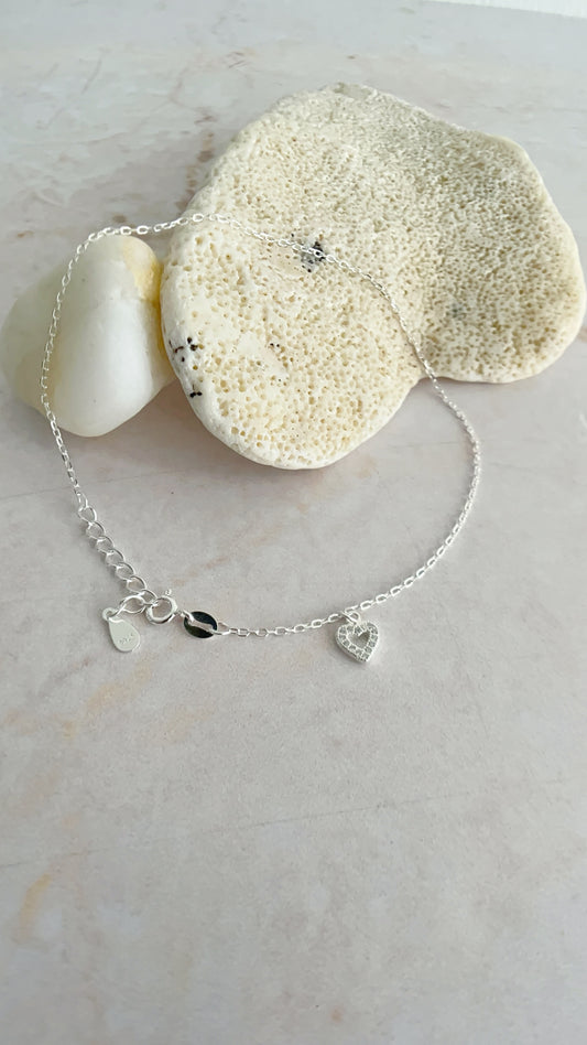 Tobillera Dije Corazón 25cm - Plata 925