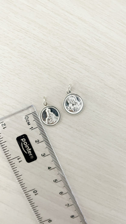 Medalla Doble Cara: Jesús y Virgen del Carmen 1,4cm - Plata 925