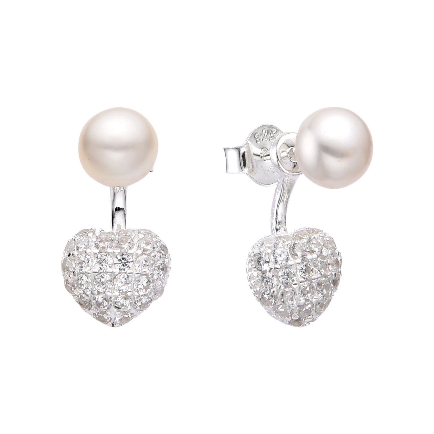 Zarcillos Perlas y Corazón Brillante Plata 925