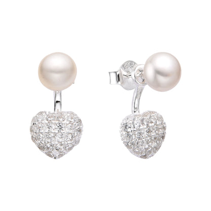Zarcillos Perlas Cultivadas y Corazón -  Plata 925