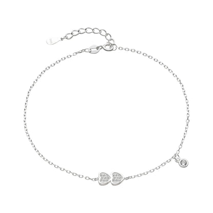 Tobillera Corazón Doble y Punto de Luz 25cm Ajustable - Plata 925