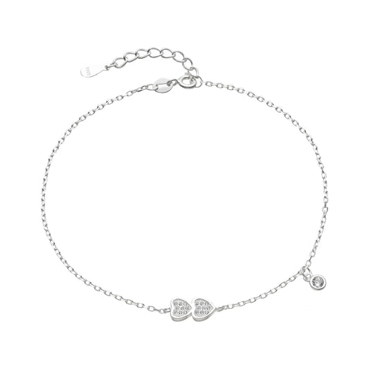 Tobillera Corazón Doble y Punto de Luz 25cm - Plata 925