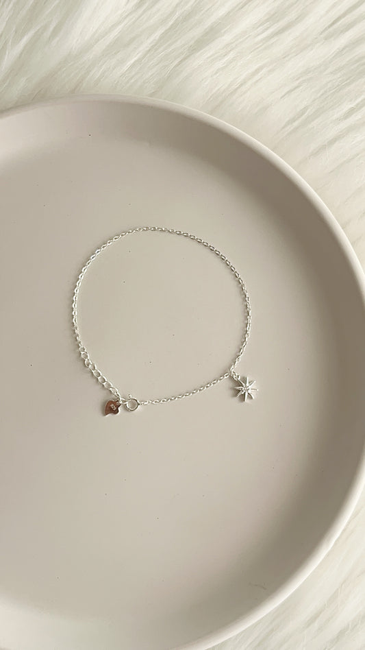 Pulsera Dijes Estrella 8 Puntas 20cm Ajustable - Plata 925