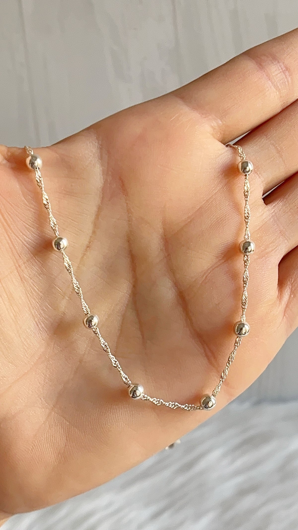 Cadena Singapur con Bolita Lisa 4mm - 40cm - Plata 925