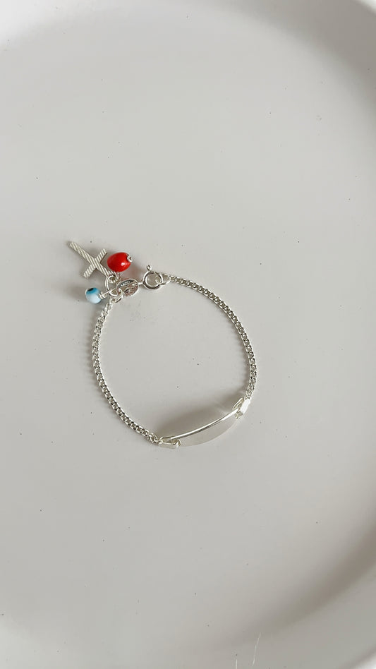 Esclava con Dijes Pionia, Ojo y Cruz - Plata 925