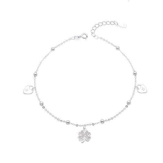 Pulsera Dijes Trébol y 2 Corazones 20cm - Plata 925